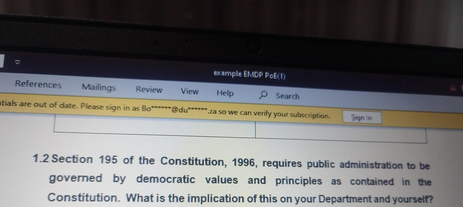 Solved 1.2 Section 195 of the Constitution, 1996, requires | Chegg.com