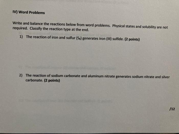 Solved 3) The reaction of tin (IV) acetate and aluminum
