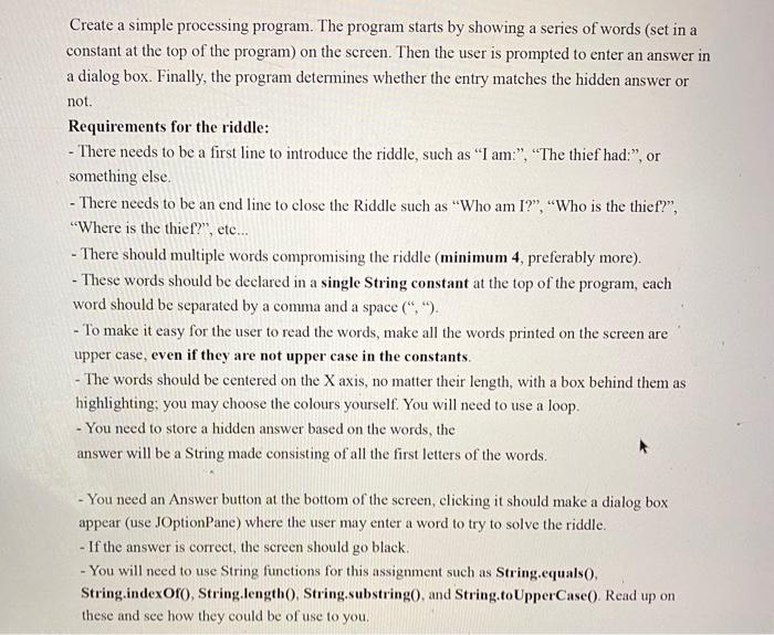 Create a simple processing program. The program | Chegg.com