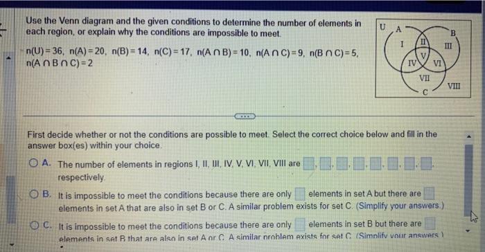 Solved Use the Venn diagram and the given conditions to | Chegg.com