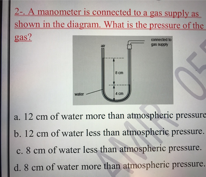 Solved 2. A manometer is connected to a gas supply as shown