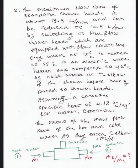 Solved το 2. The manimum flow rate of standard shower heads