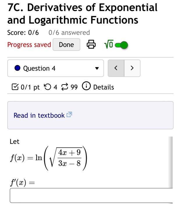 Solved 7C. Derivatives of Exponential and Logarithmic | Chegg.com