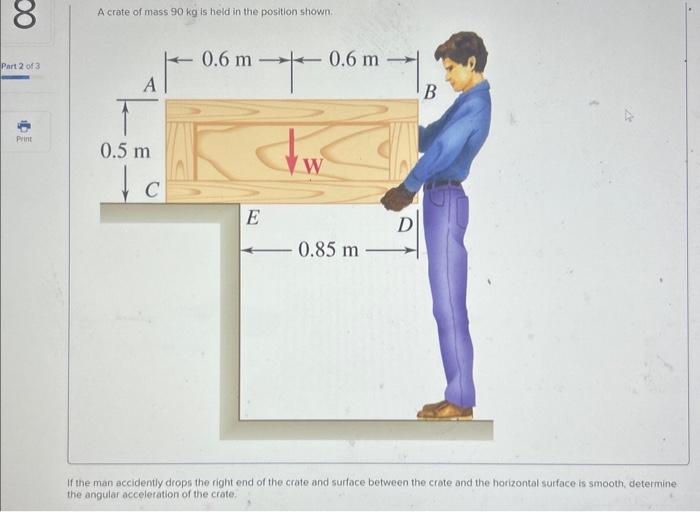 Solved A crate of mass 90 kg is held in the position shown. | Chegg.com