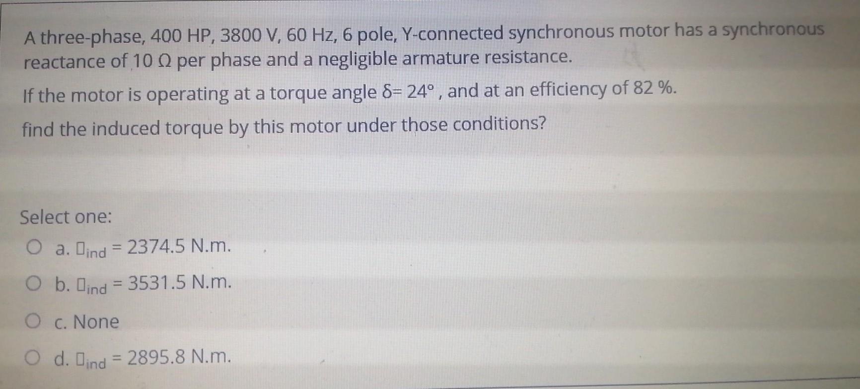 Solved A three-phase, 400 HP, 3800 V, 60 Hz, 6 pole, | Chegg.com