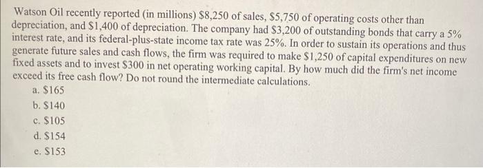 Solved Watson Oil recently reported (in millions) $8,250 of | Chegg.com