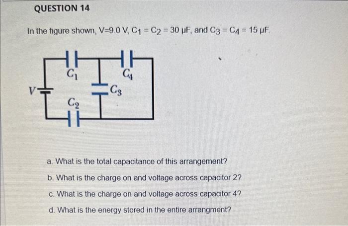 Solved In the figure shown, V=9.0 V,C1=C2=30μF, and | Chegg.com