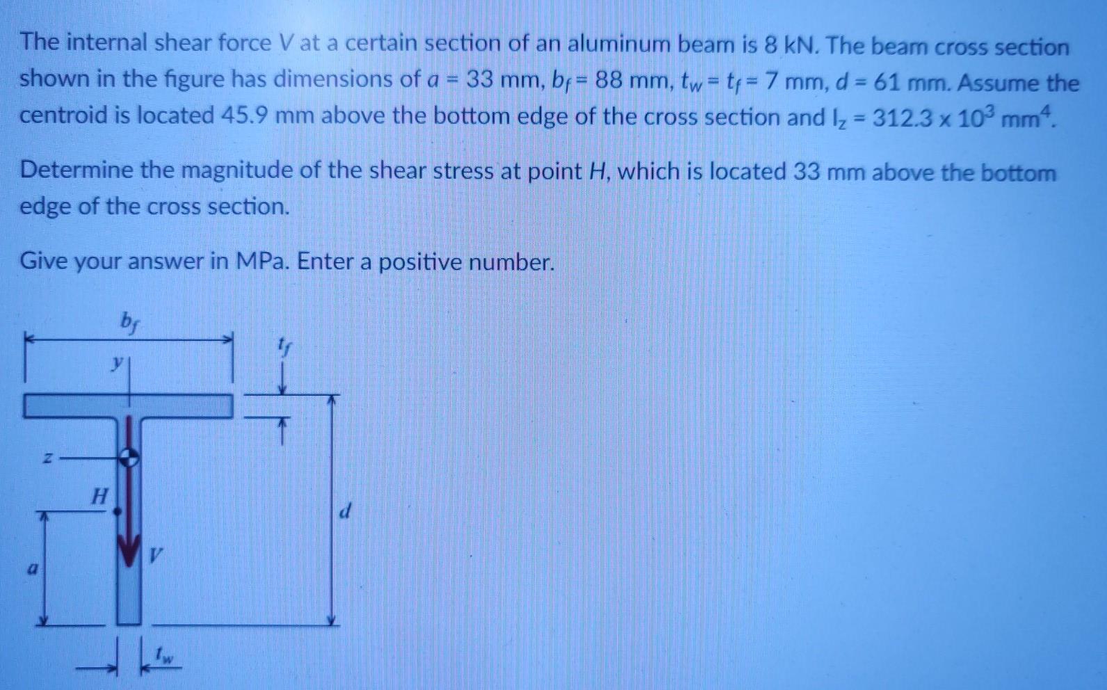 Solved The Internal Shear Force V At A Certain Section Of An | Chegg.com