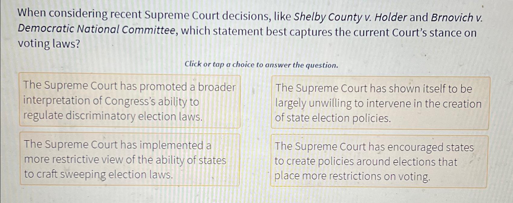 Solved When Considering Recent Supreme Court Decisions, Like | Chegg.com