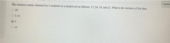 Solved The midterm marks obtained by 4 students in a sample | Chegg.com