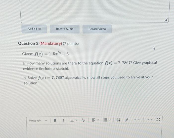 Solved Given: F(x)=1.5x2/3+6 A. How Many Solutions Are There | Chegg.com