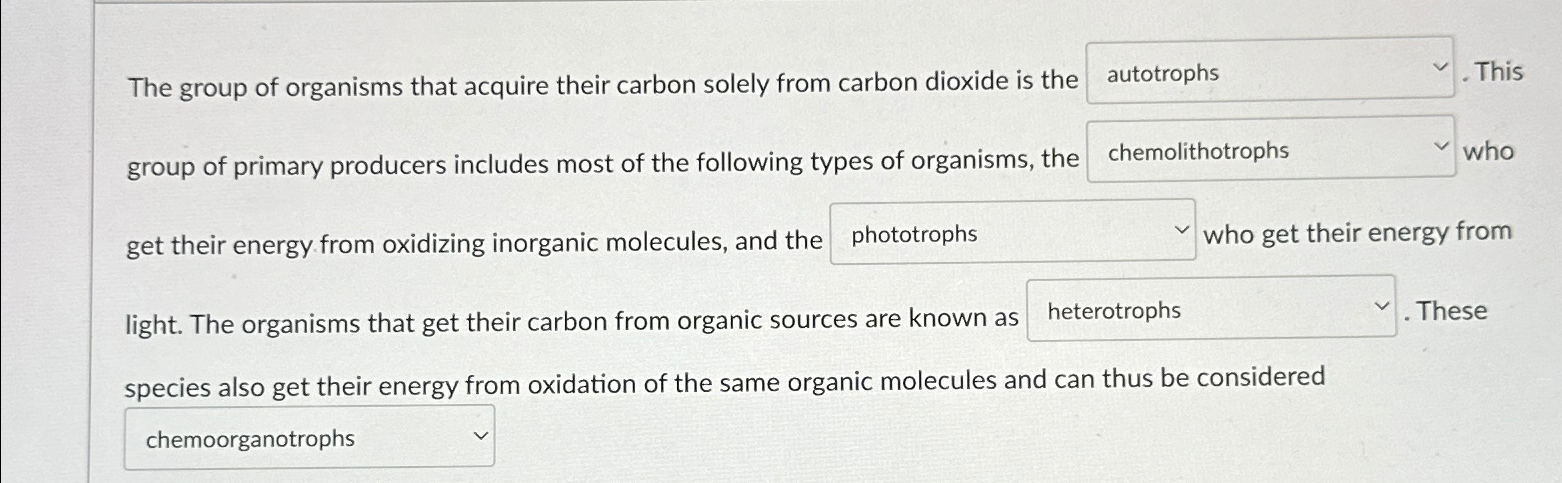 Solved The group of organisms that acquire their carbon | Chegg.com
