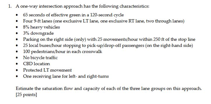 Solved 1. ﻿A one-way intersection approach has the following | Chegg.com