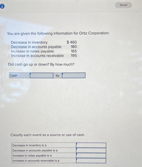 Solved i You are given the following information for Ortiz | Chegg.com
