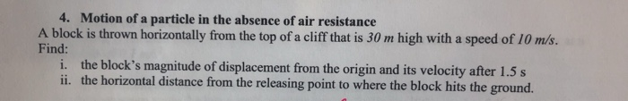 Solved 4. Motion of a particle in the absence of air | Chegg.com