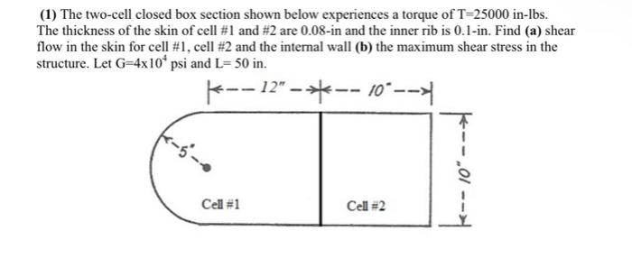 Solved (1) The Two-cell Closed Box Section Shown Below 