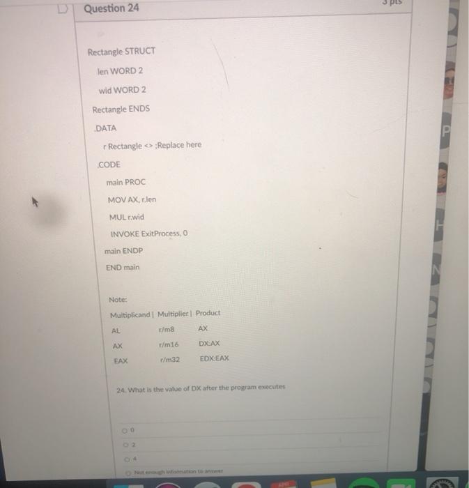 Solved pes Question 24 Rectangle STRUCT len WORD 2 wid WORD | Chegg.com