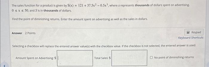 Solved The sales function for a product is given by | Chegg.com