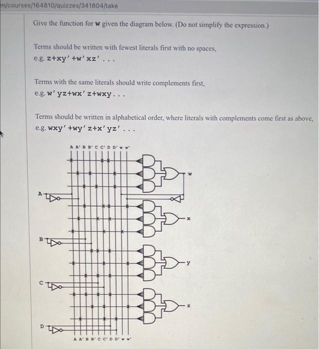 Solved Give the function for w given the diagram below. (Do | Chegg.com