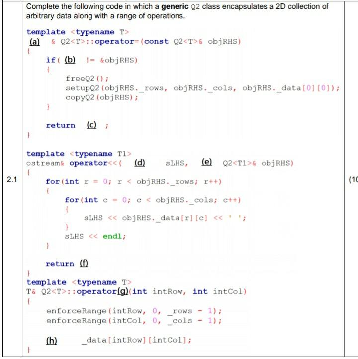 Solved Complete the following code in which a generic 02 | Chegg.com