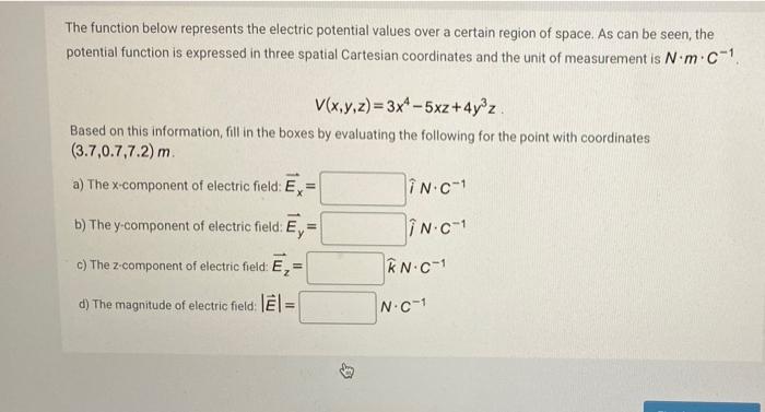 Solved The function below represents the electric potential | Chegg.com