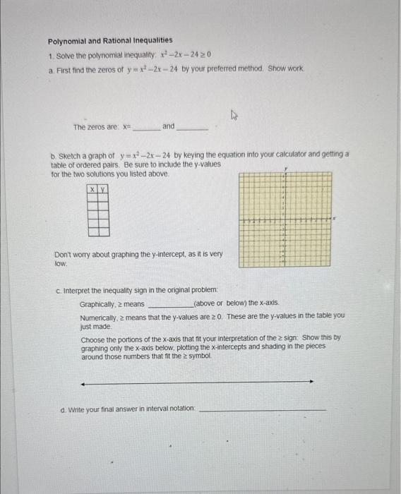 Solved Polynomial and Rational Inequalities 1. Solve the | Chegg.com