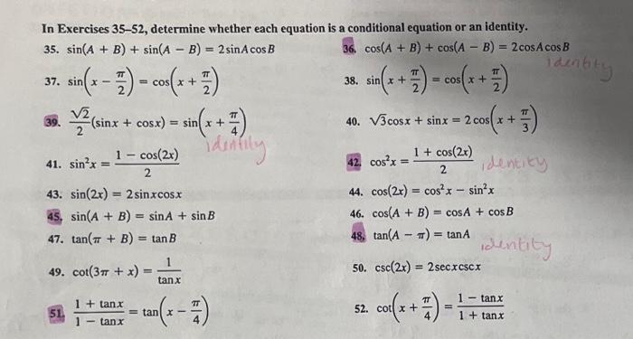 Solved In Exercises 35-52, determine whether each equation | Chegg.com