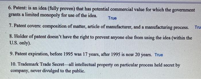 Solved 6. Patent: Is An Idea (fully Proven) That Has | Chegg.com