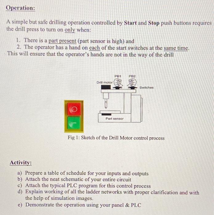 Solved Operation: A simple but safe drilling operation | Chegg.com