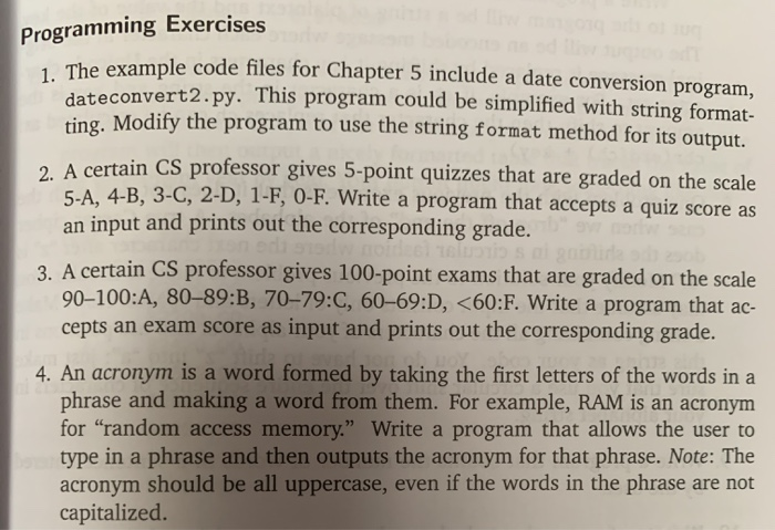 Solved From Exercise 1 To Exercise 4 Using Python Program Chegg Com