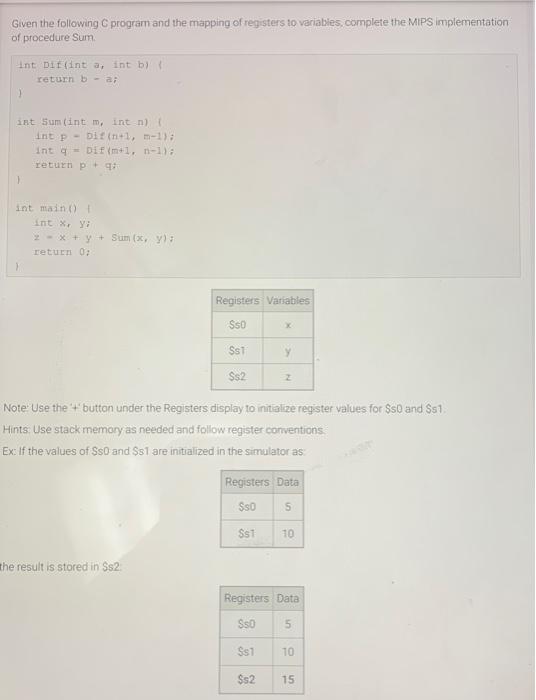 Solved Given The Following Program And The Mapping Of 6559