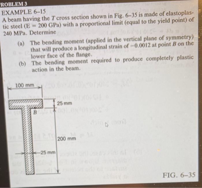Solved EXAMPLE 6-15 A beam having the T cross section shown | Chegg.com