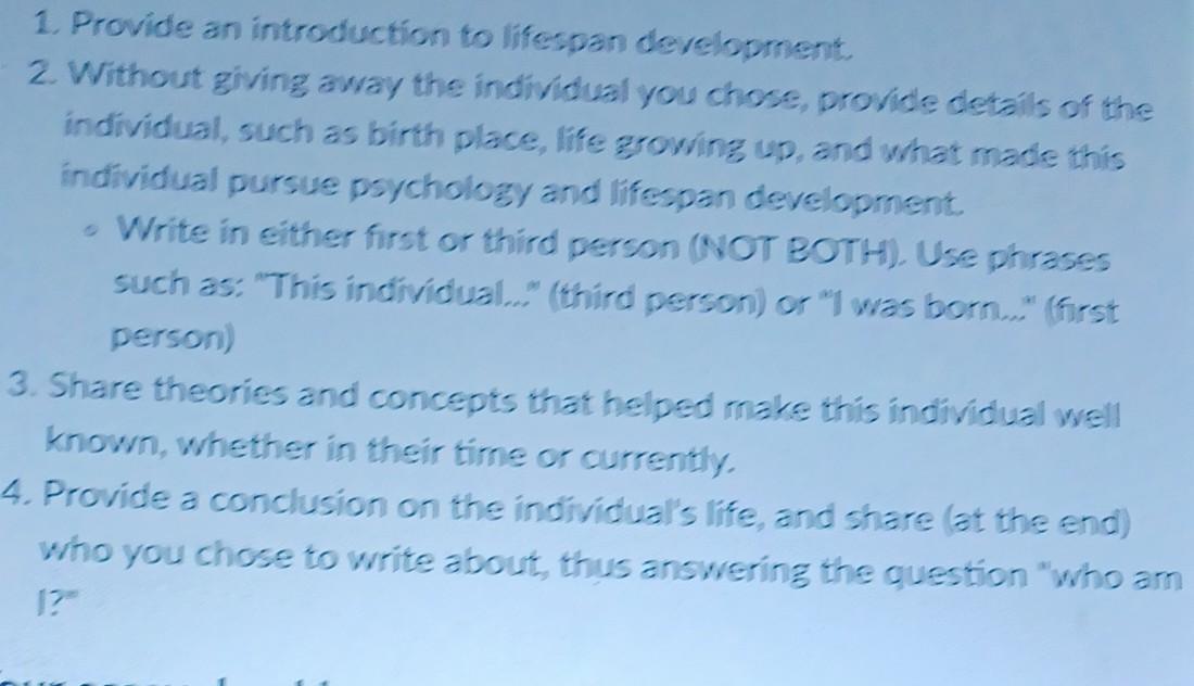Solved 1 Provide An Introduction To Lifespan Development Chegg Solved 1 Provide An Introduction To Lifespan Development Chegg