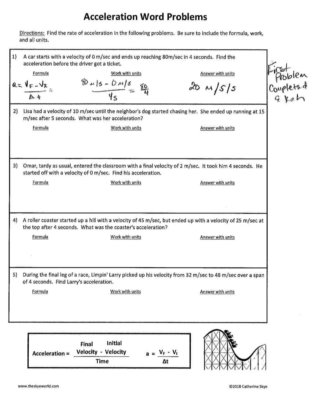 law of acceleration problem solving grade 8 worksheet