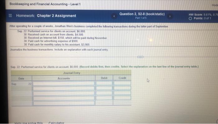 Solved Bookkeeping and Financial Accounting - Level 1 Hode = | Chegg.com
