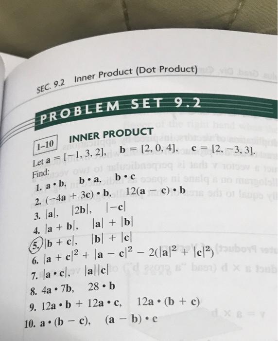 Solved SEC. 9.2 Inner Product (Dot Product) PROBLEM SET 9.2 | Chegg.com