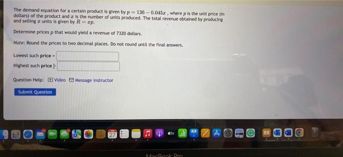 Solved The demand equation for a certain product is given by | Chegg.com