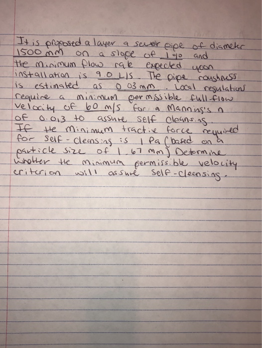 Solved It is proposed a layer a sewer pipe of dismeter 1500 | Chegg.com