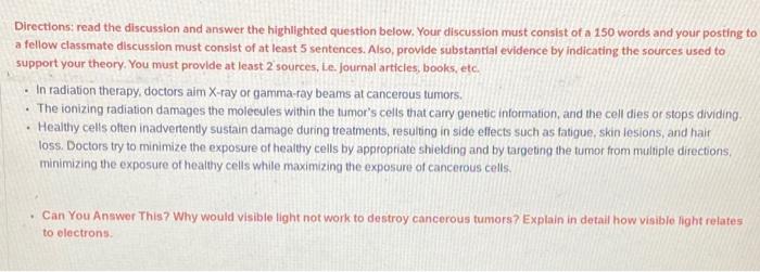 Solved Directions: Read The Discussion And Answer The | Chegg.com