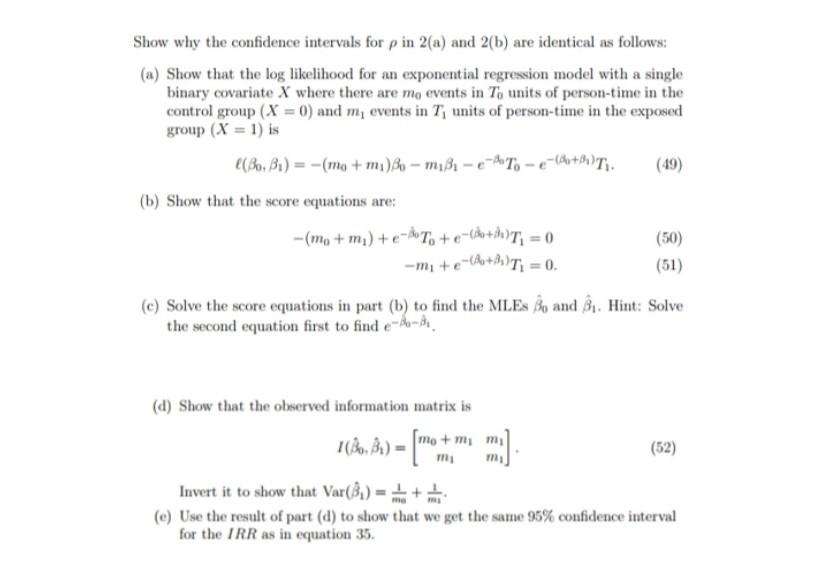 Show Why The Confidence Intervals For ρ In 2(a) And 