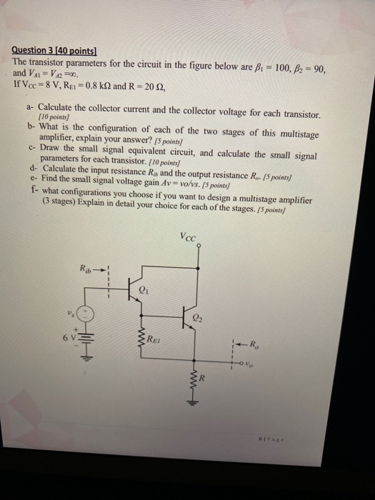 Solved Question 3 [40 points) The transistor parameters for | Chegg.com