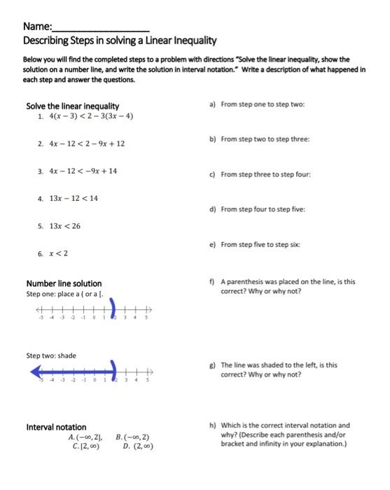 Solved Describing Steps in solving a Linear Inequality Below | Chegg.com