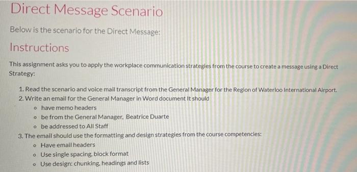Below is the scenario for the Direct Message: | Chegg.com