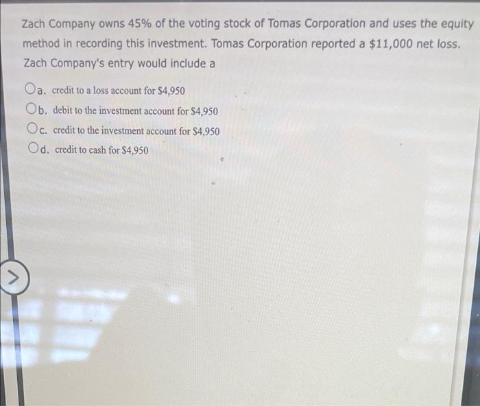 Solved Zach Company owns 45% of the voting stock of Tomas | Chegg.com