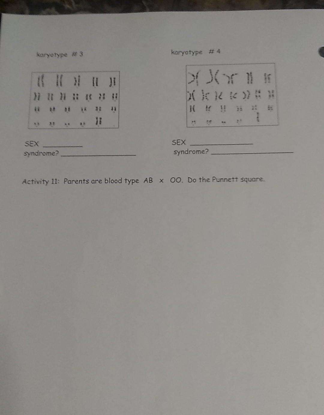 Solved karyotype #3 karyotype #4 # 0 SEX syndrome? SEX | Chegg.com