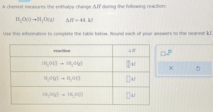 Solved A chemist measures the enthalpy change ΔH during the | Chegg.com