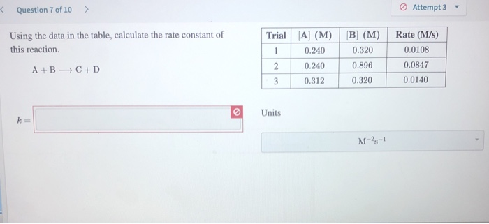 Solved « Question 7 of 10 > Attempt 3 Trial Using the data | Chegg.com