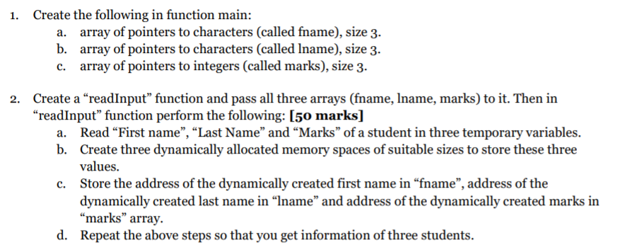 Solved Create the following in function main: a. array of | Chegg.com