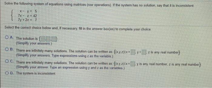 Solved Solve the following system of equations using | Chegg.com