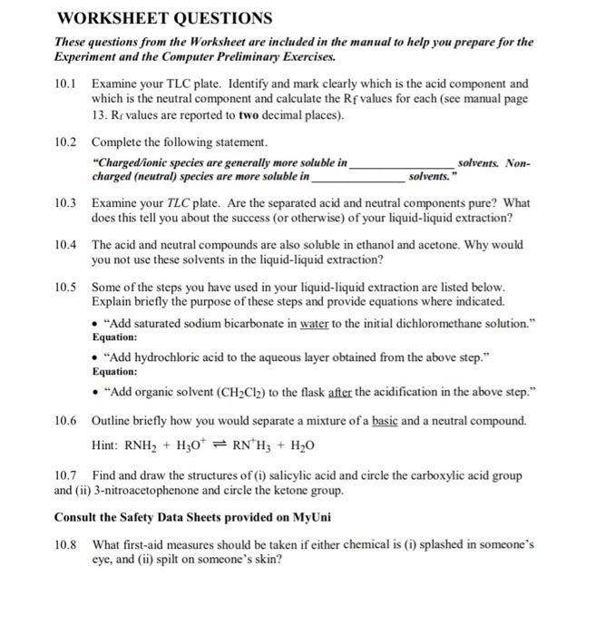 Solved WORKSHEET QUESTIONS These questions from the | Chegg.com
